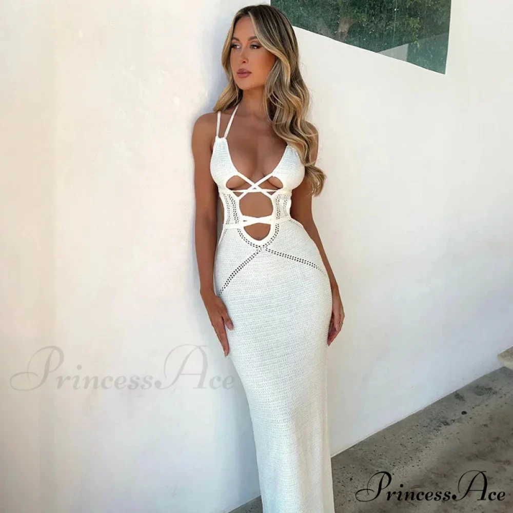 Sexy Backless Bandage White Maxi Dress - Image 2