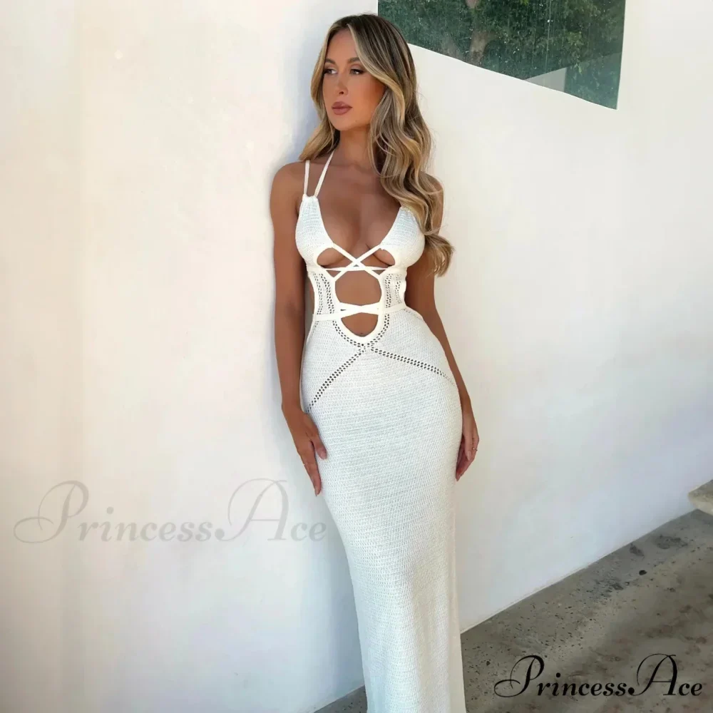 Sexy Backless Bandage White Maxi Dress - Image 7