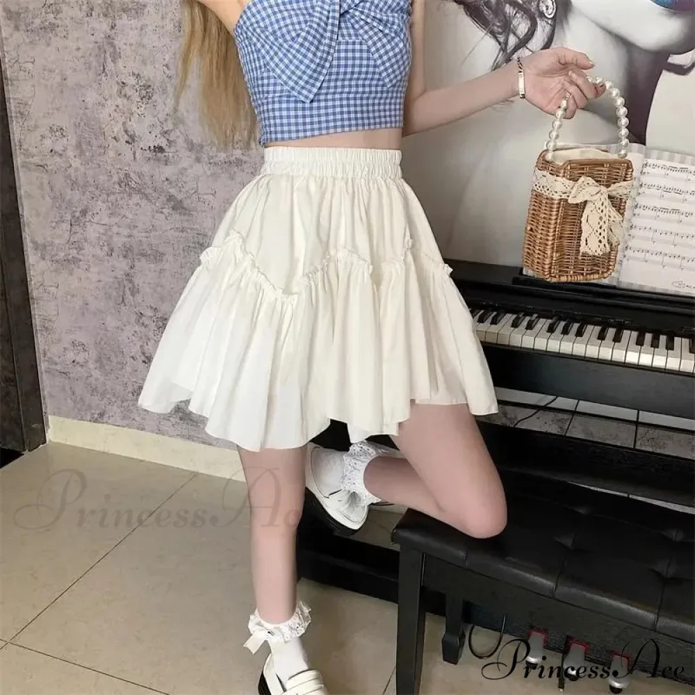 Ruffle White Mini Skirt Elegant Irregular Patchwork Skirt - Image 2