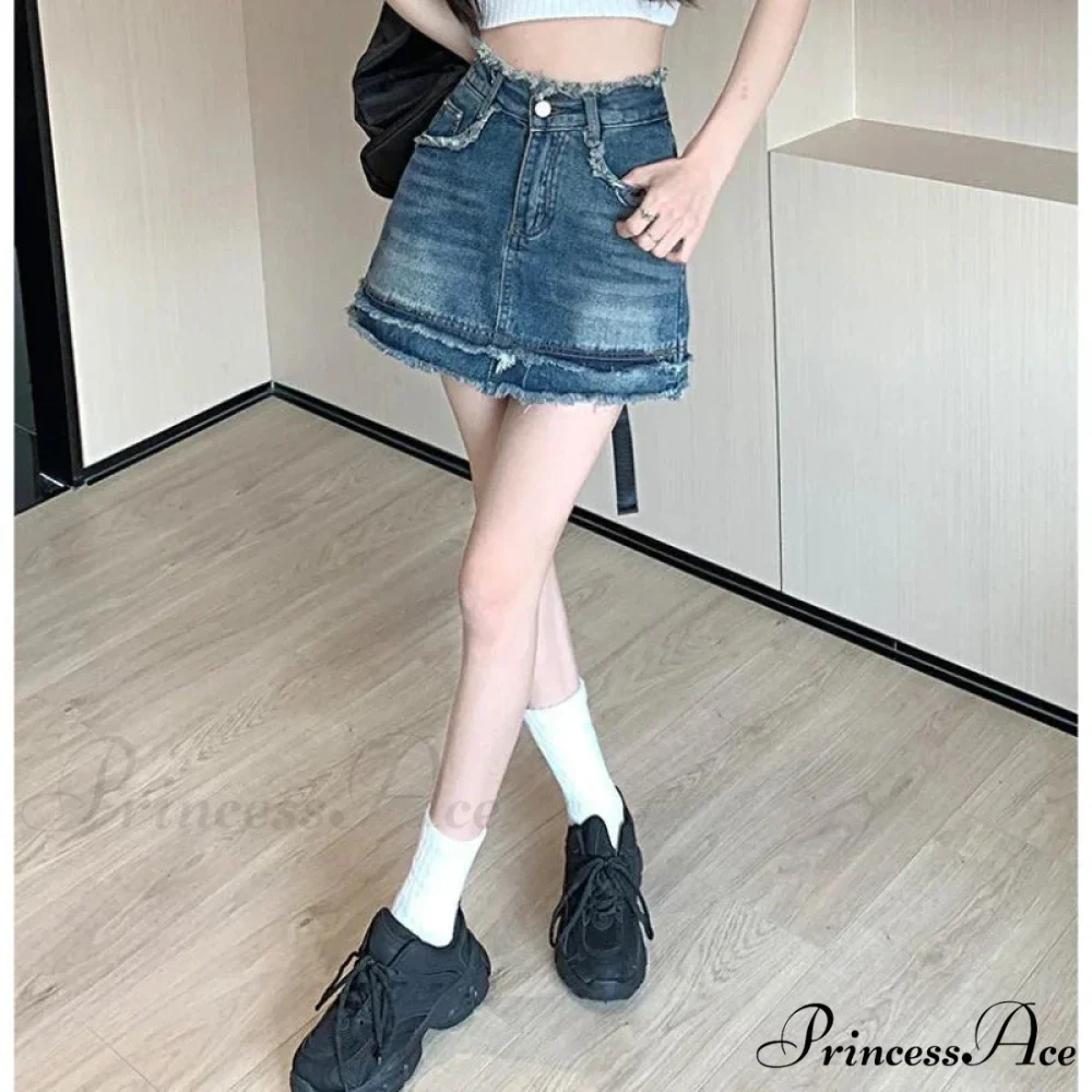 Denim Vintage A-line Y2K Patchwork Retro Skirt - Image 6