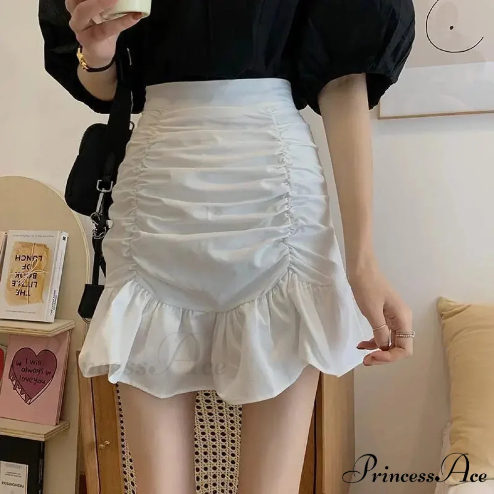 Ruffle Sweet Mini Skirt White A-line Solid Cute Skirt - Image 2