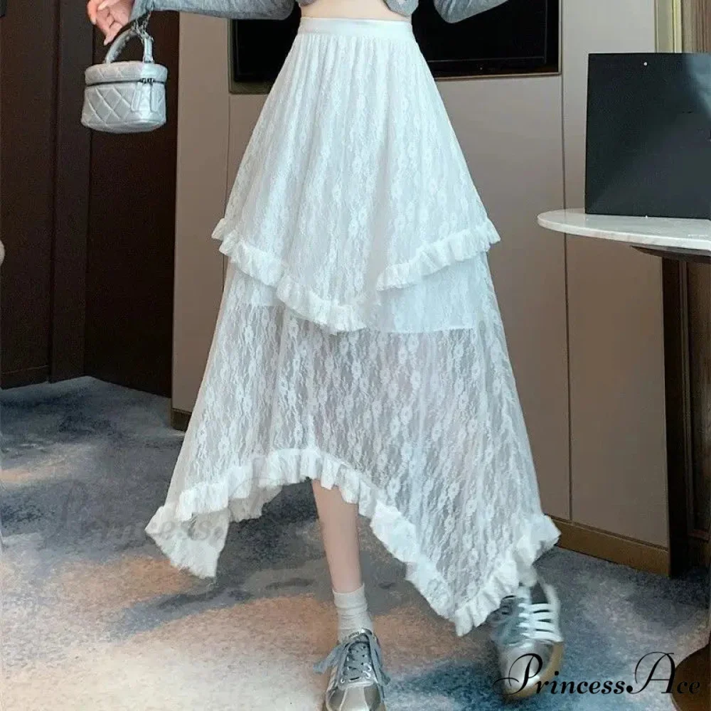 Lace Fairycore Tulle Ruffle Vintage Irregular Skirt - Image 2