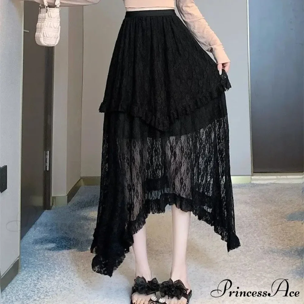 Lace Fairycore Tulle Ruffle Vintage Irregular Skirt - Image 4