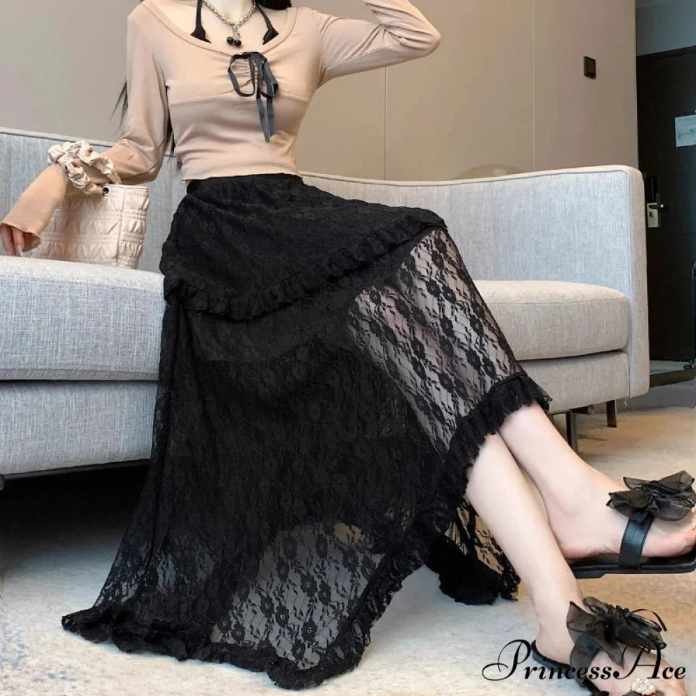 Lace Fairycore Tulle Ruffle Vintage Irregular Skirt - Image 6