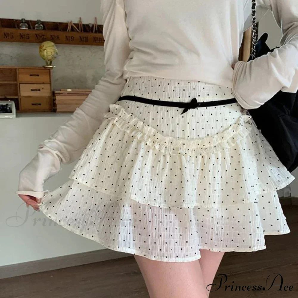 Ruffle Fairycore Lace Bow Layered Dot Skirt - Image 2