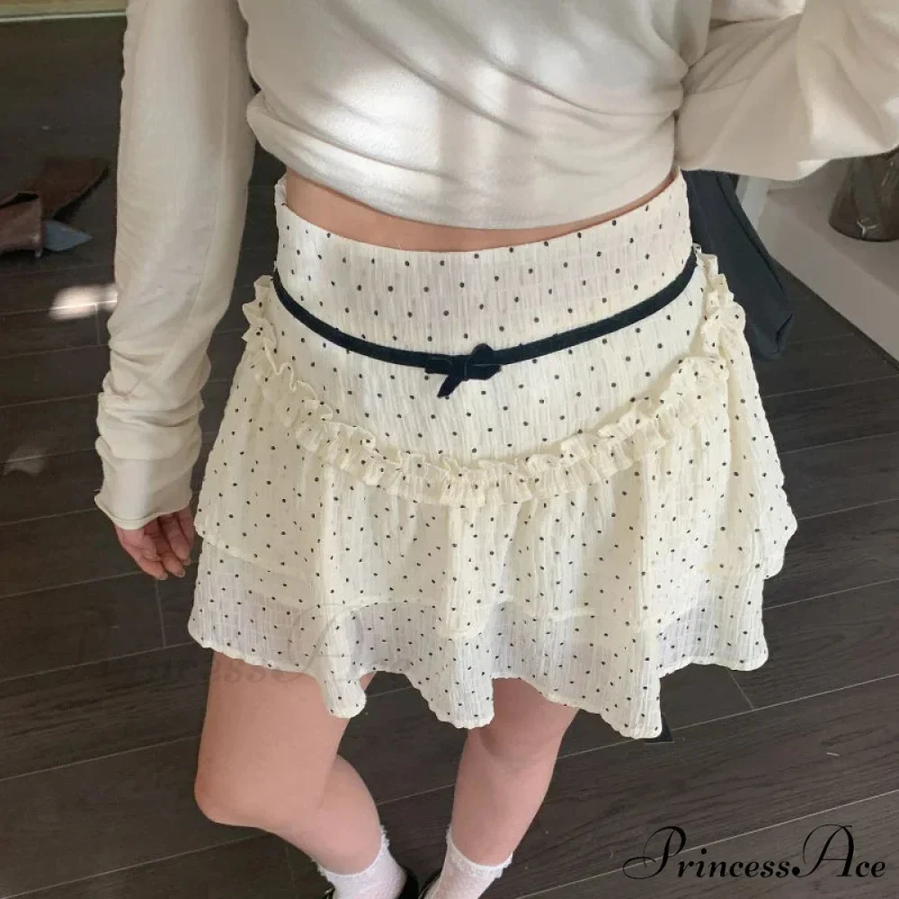Ruffle Fairycore Lace Bow Layered Dot Skirt - Image 3