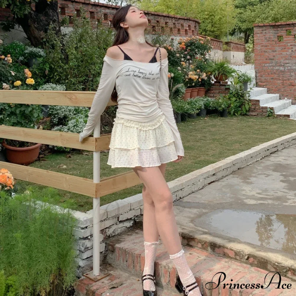 Ruffle Fairycore Lace Bow Layered Dot Skirt - Image 6