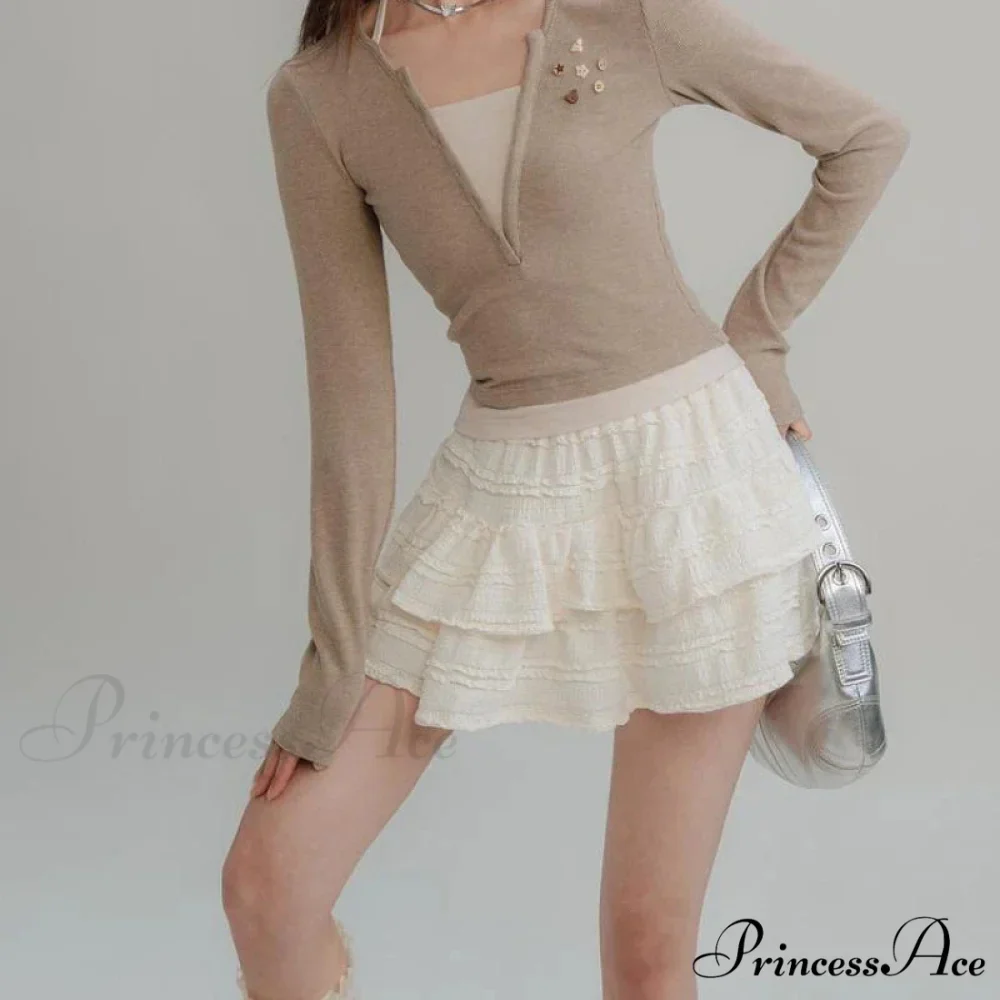 Fairycore White Lace Patchwork Layered Skirt - Image 3