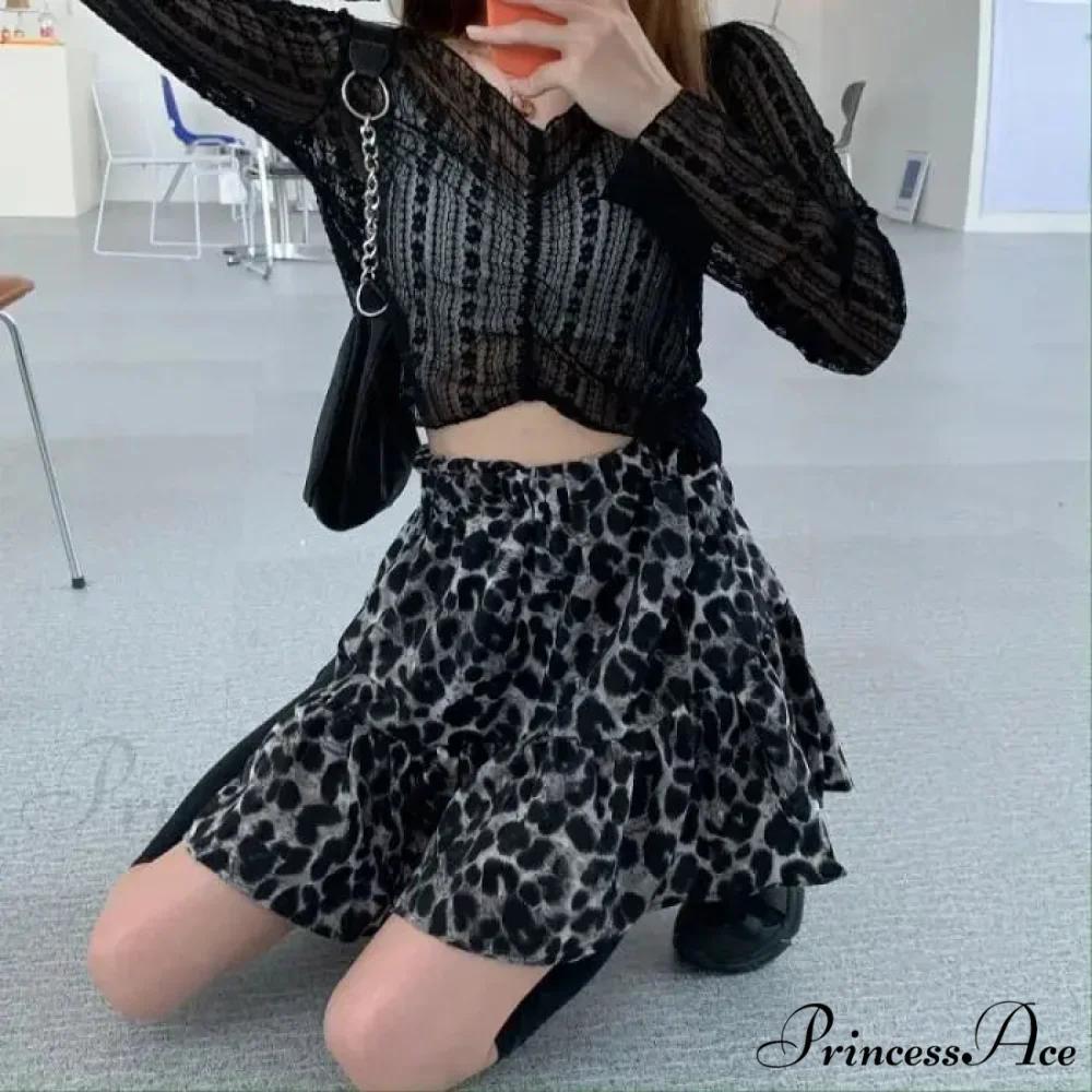 Leopard Print Ruffle Coquette Street Patchwork Skirt - Image 4