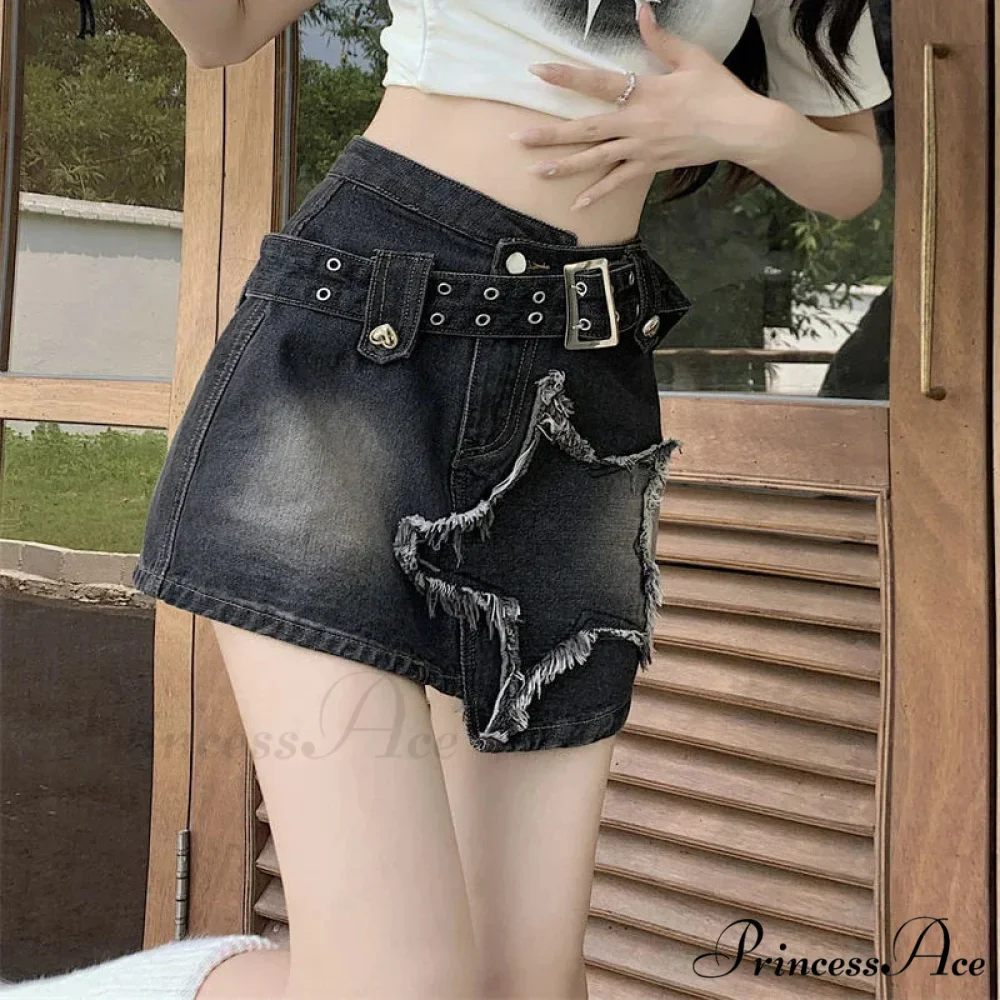 Vintage Black Mini Irregular Belt Retro Skirt - Image 3