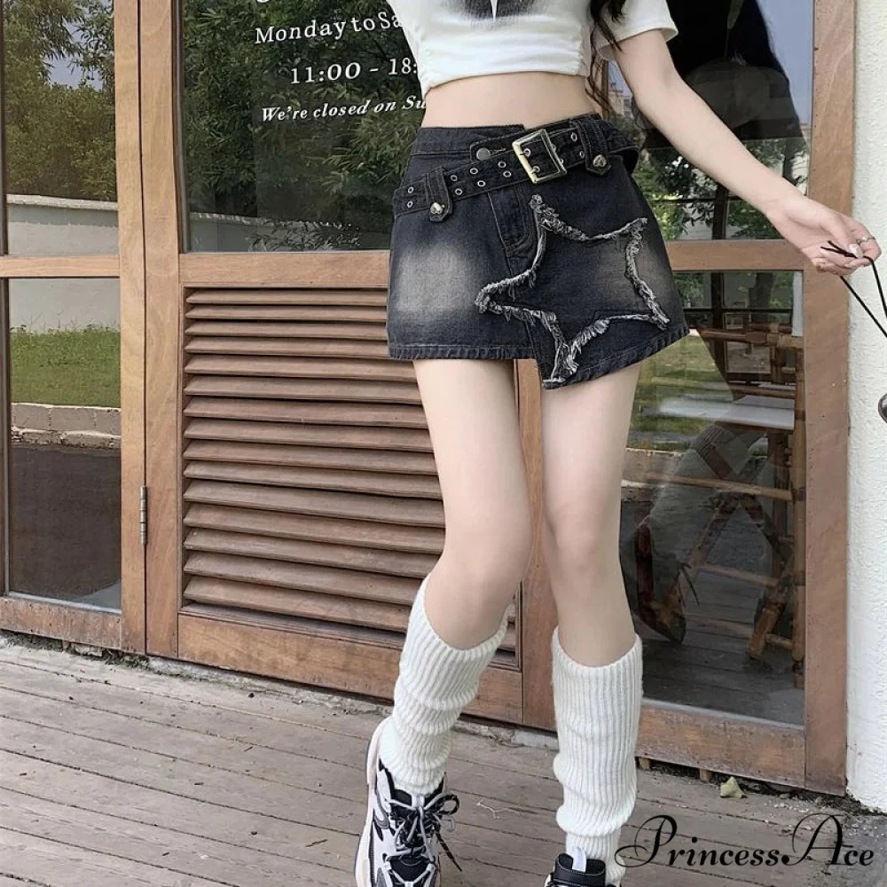 Vintage Black Mini Irregular Belt Retro Skirt - Image 4