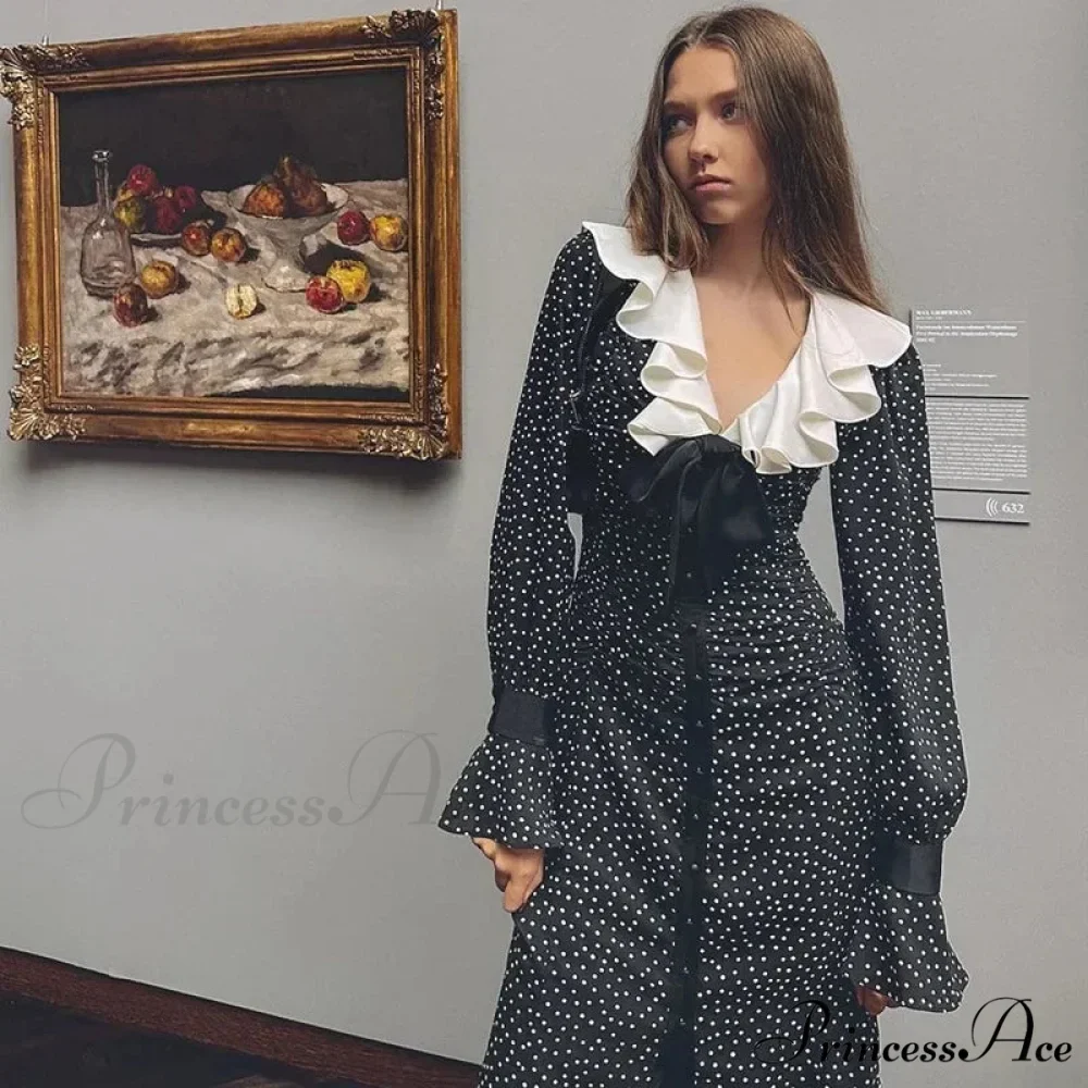 2024 New Autumn Fashionable French Style Floral Long-sleeved Elegant Casual Vestidos Midi Dress - Image 3