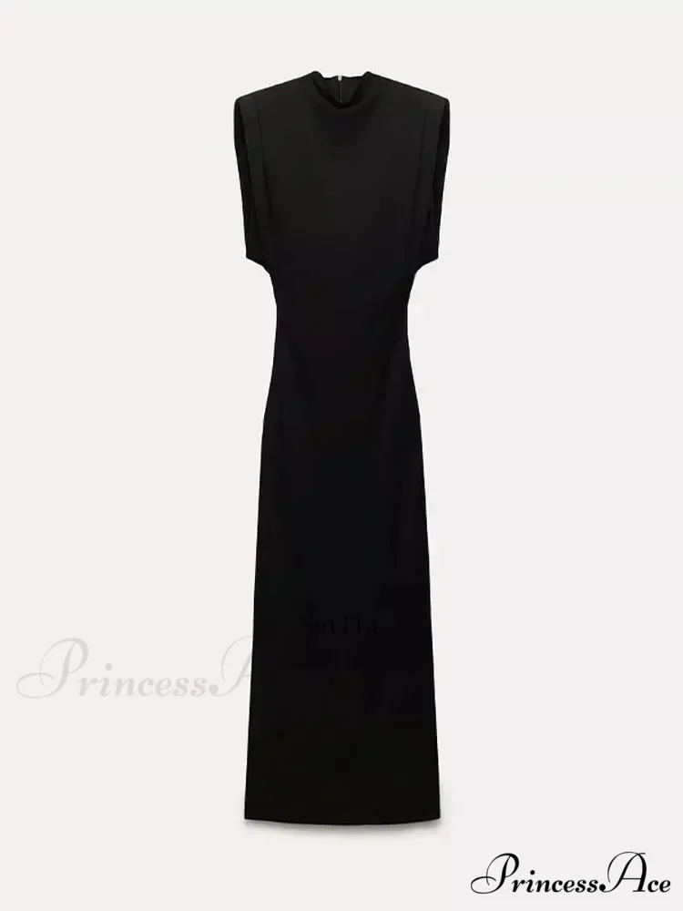 Solid O Neck Women's Sexy Rear Split High Waisted Elegant Office Lady Commuting Streetwear Robes Midi Dress - Image 6