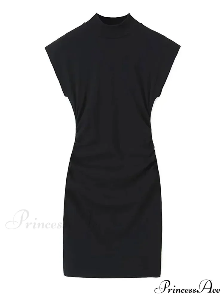 Solid O Neck Women's Sexy Rear Split High Waisted Elegant Office Lady Commuting Streetwear Robes Midi Dress - Image 8