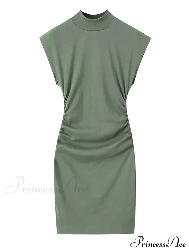 Solid O Neck Women's Sexy Rear Split High Waisted Elegant Office Lady Commuting Streetwear Robes Midi Dress - Image 9