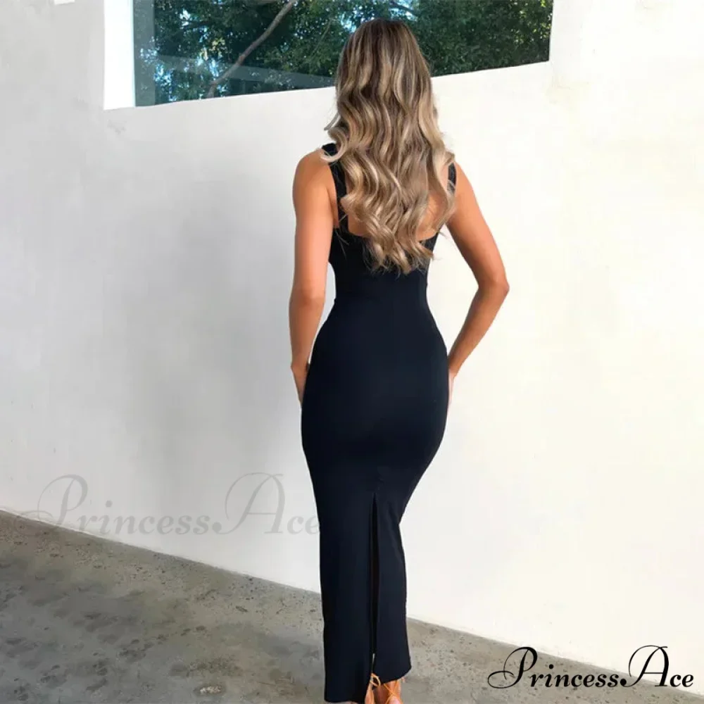 Lace Spliced Backless Elegant Tie Front Gown Slit Summer Vestidos Midi Dress - Image 3