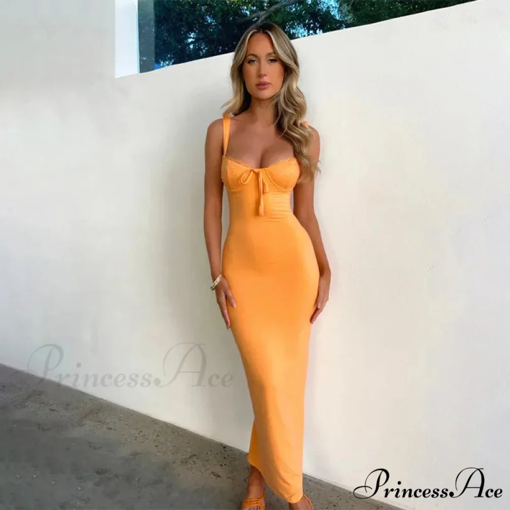 Lace Spliced Backless Elegant Tie Front Gown Slit Summer Vestidos Midi Dress - Image 5