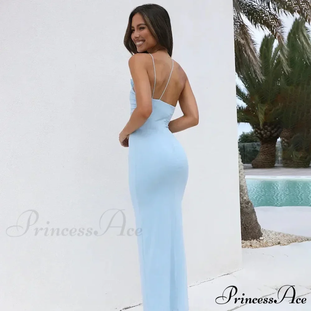 Floral Applique Ruched Summer Irregular Sleeveless Party Club Maxi Dress - Image 6