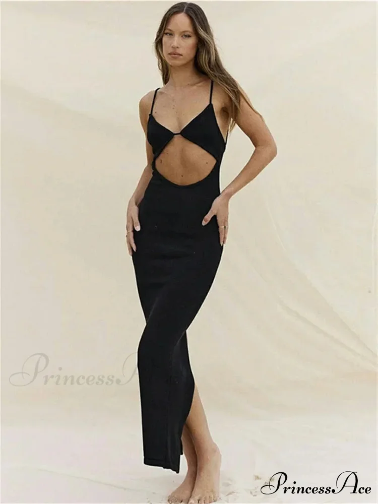 Backless Beach Elegant Party Sleeveless V Neck Cutout Mini Sun Sexy Split Wrap Maxi Dress - Image 4