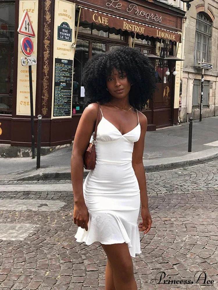 Spaghetti Straps Ruffles Mini Club Party Sleeveless Slip Summer Sun Midi Dress - Image 2