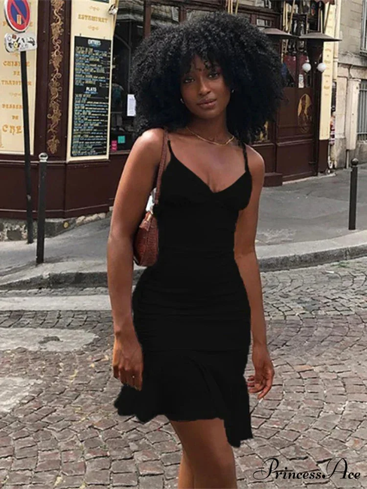 Spaghetti Straps Ruffles Mini Club Party Sleeveless Slip Summer Sun Midi Dress - Image 4