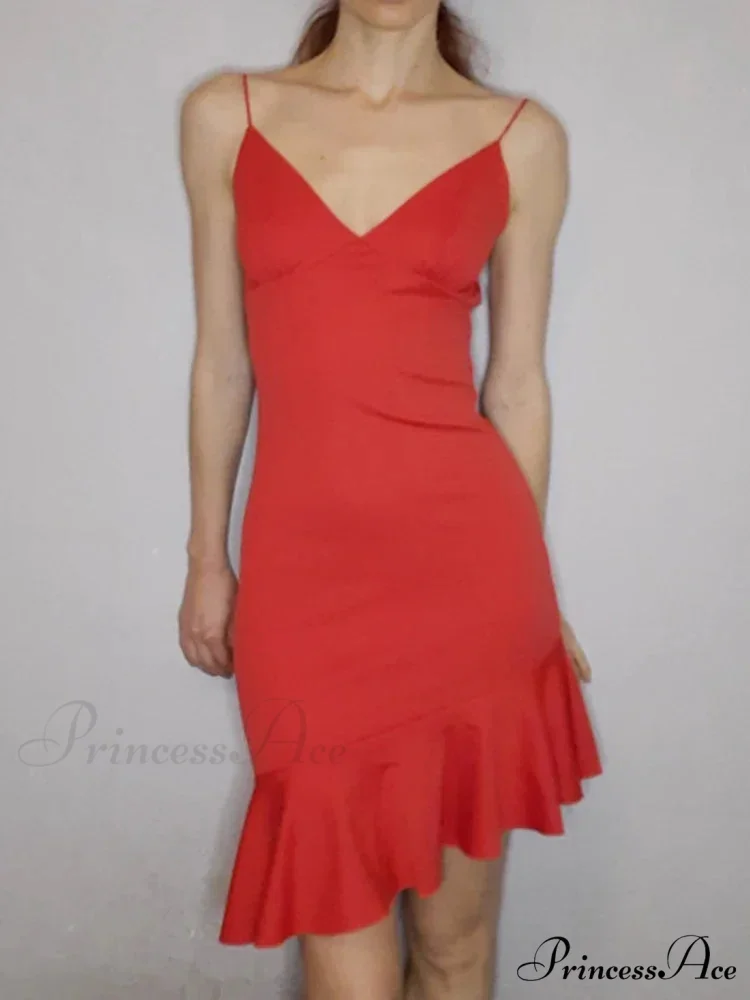 Spaghetti Straps Ruffles Mini Club Party Sleeveless Slip Summer Sun Midi Dress - Image 6