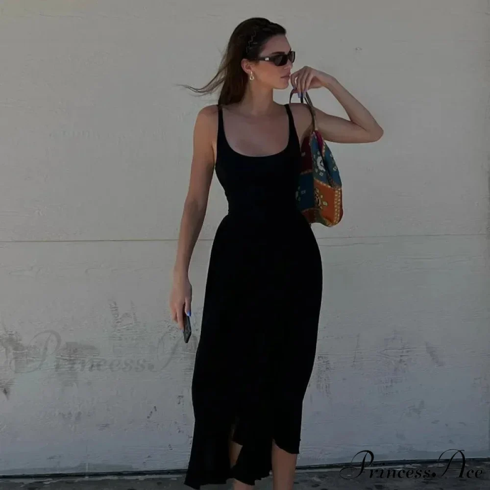 A Line Sleeveless O Neck Summer Casual Party Beach Club 2024 Midi Dress - Image 2
