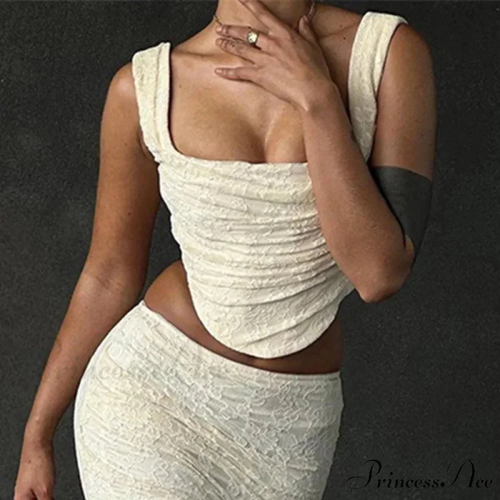 Vintage Floral Lace Corset Top and Skirt Sets Sexy Backless Bandage Midi Dress - Image 3
