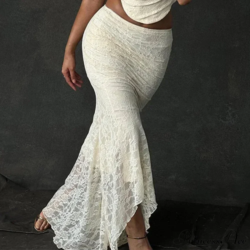 Vintage Floral Lace Corset Top and Skirt Sets Sexy Backless Bandage Midi Dress - Image 4