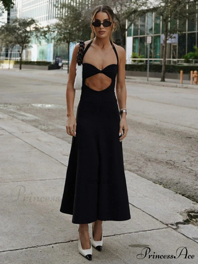 Hollow Backless Slim Sleeveless Party-ready Bandaged Evening Midi Dress - Image 3