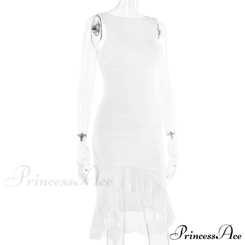 Ruffled Ruched Summer-ready Backless Sleeveless Irregular Sensual Midi Dress - Image 8
