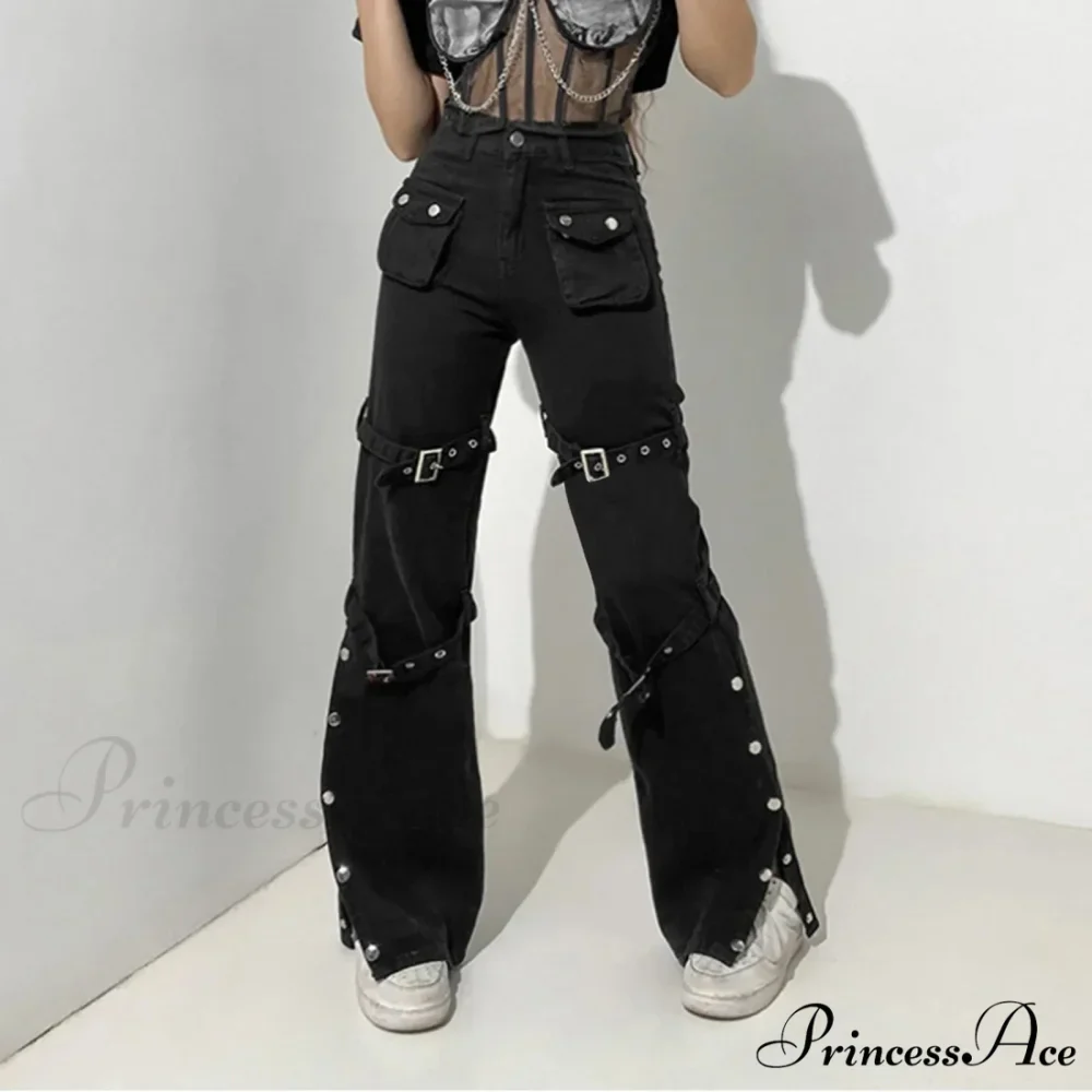 Cargo Flared Wide Leg Streetwear Jeans - Image 3