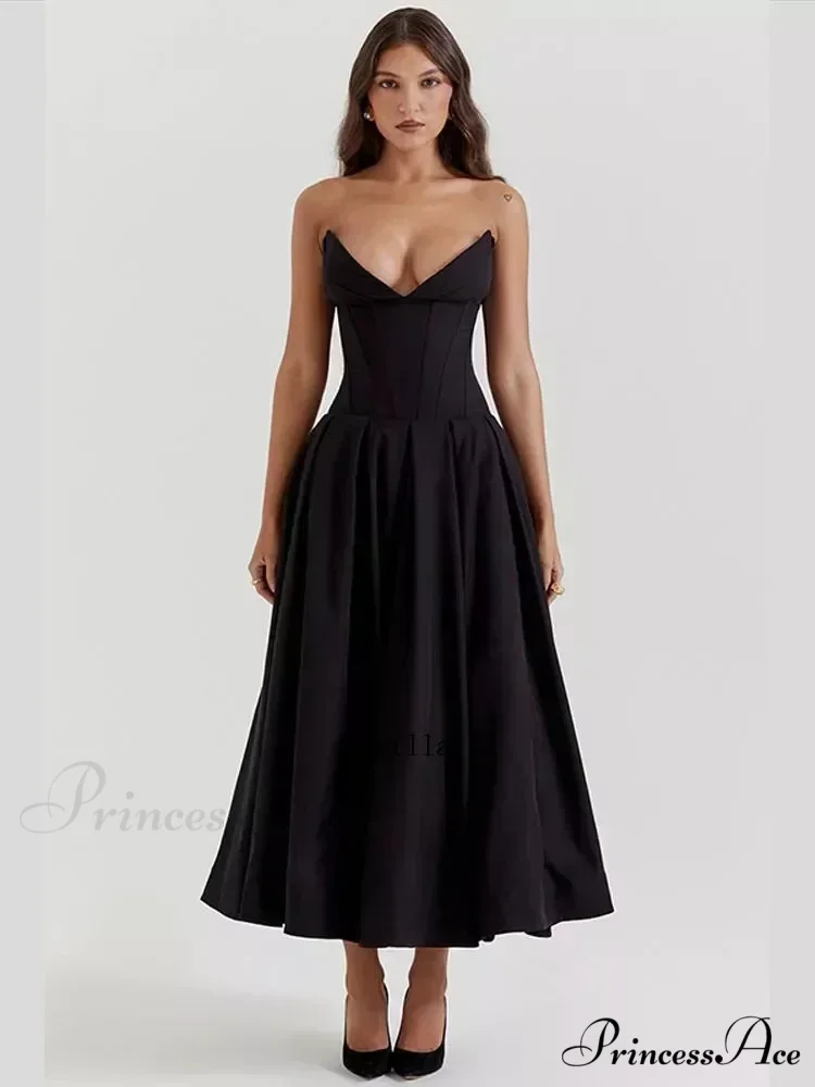 Solid Off-shoulder Chic Backless Strapless High-waisted Elegant Maxi Dress - Image 2