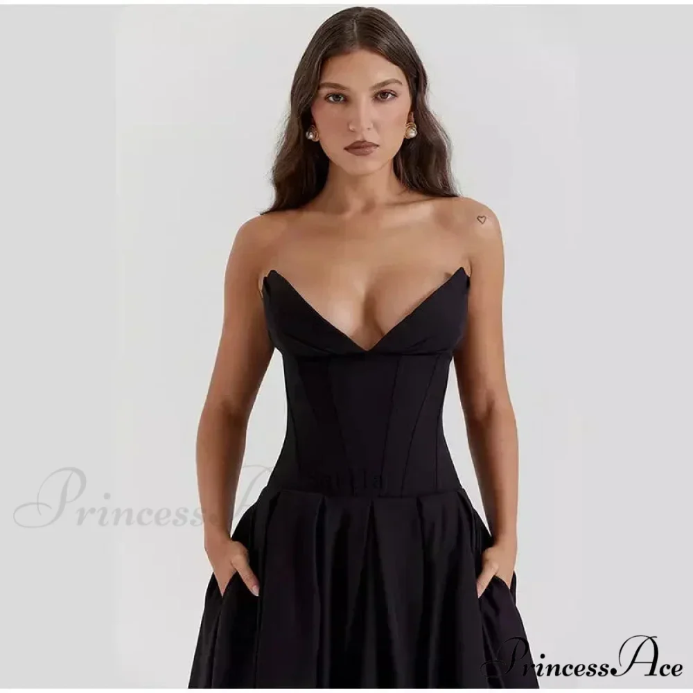 Solid Off-shoulder Chic Backless Strapless High-waisted Elegant Maxi Dress - Image 5