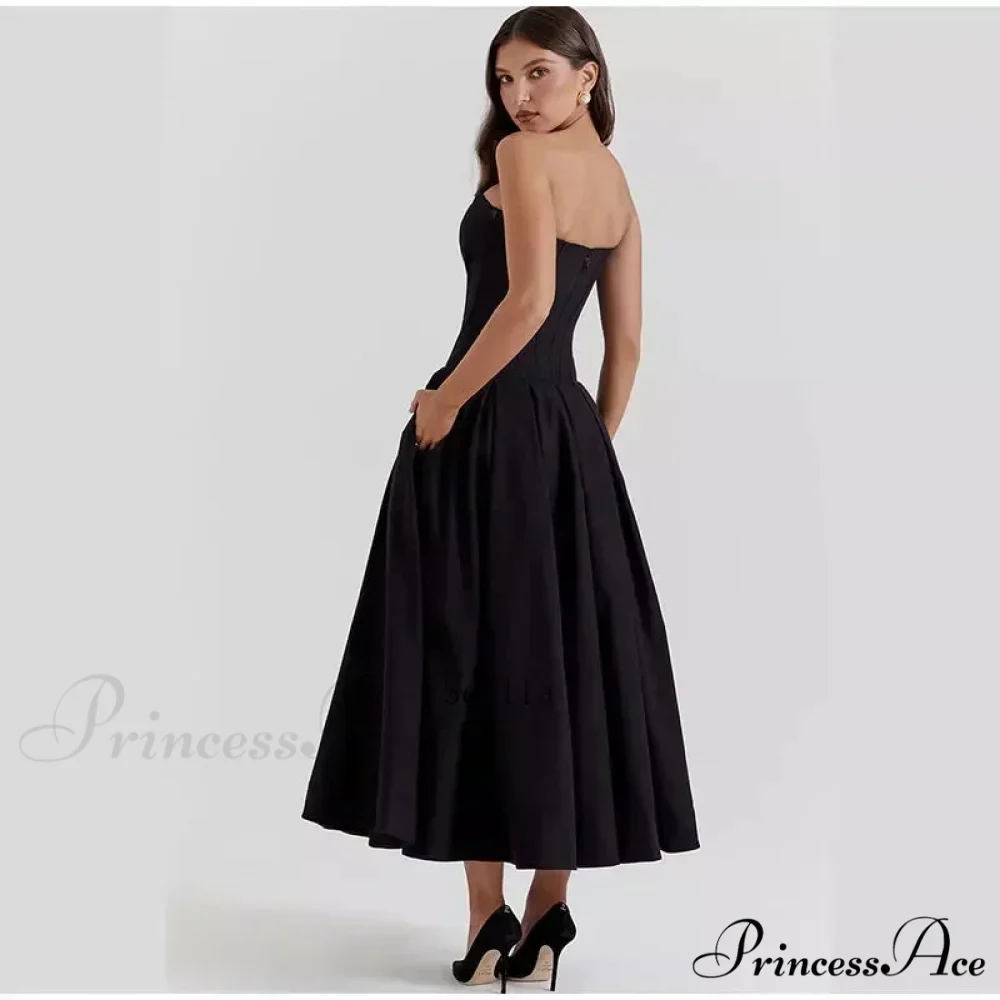 Solid Off-shoulder Chic Backless Strapless High-waisted Elegant Maxi Dress - Image 6