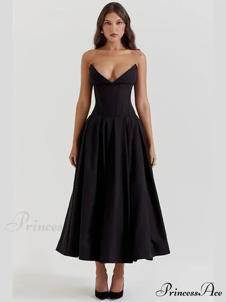 Solid Off-shoulder Chic Backless Strapless High-waisted Elegant Maxi Dress - Image 7
