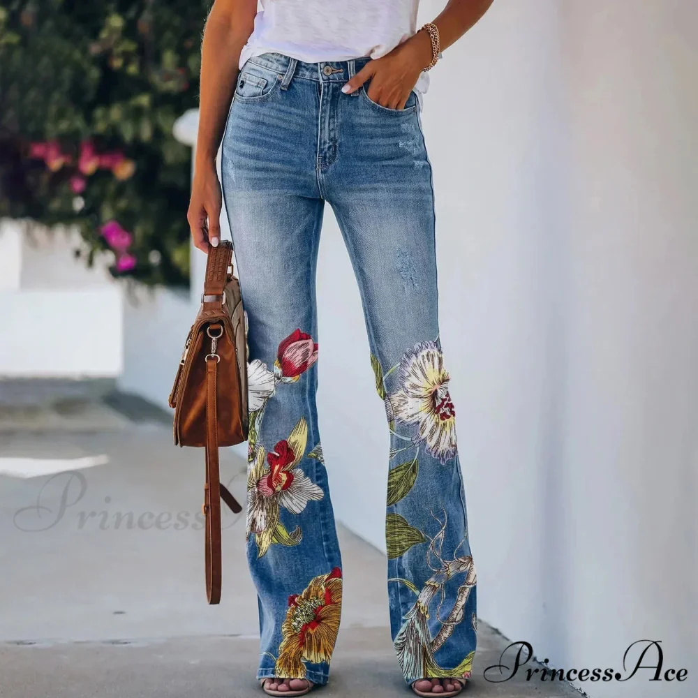 Printed Flared Stretch Bottoms Jeans - Image 2