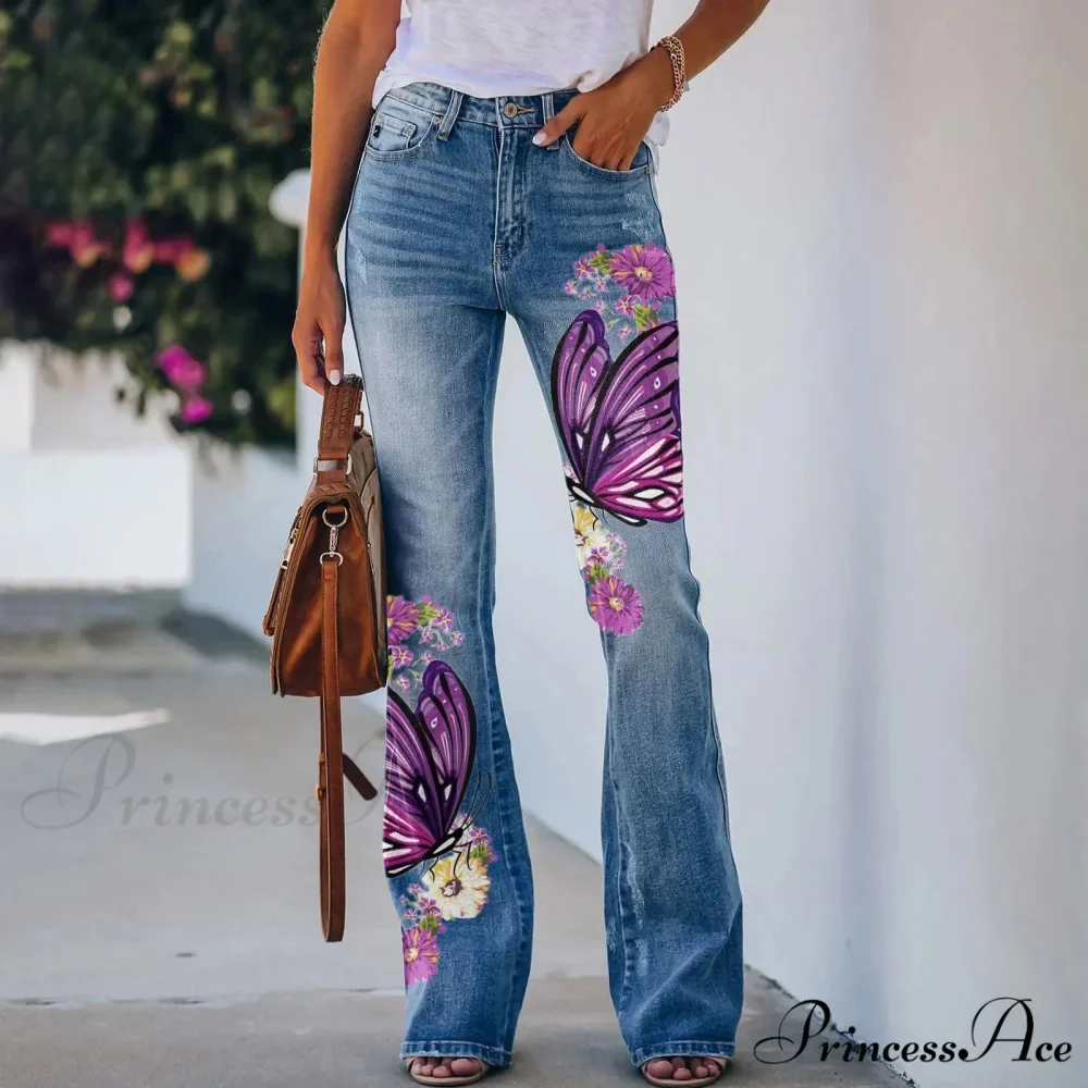 Printed Flared Stretch Bottoms Jeans - Image 4