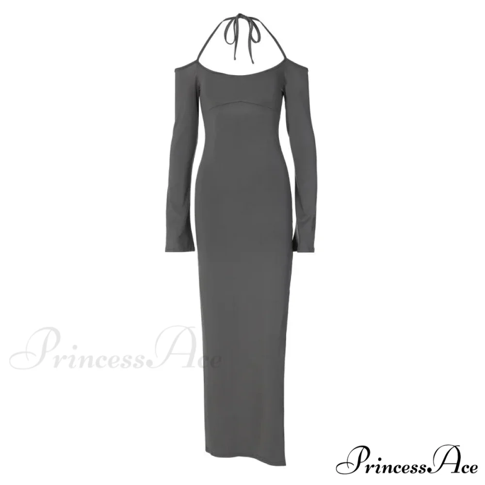 Halter Backless es Elegant Sleeve Club Party Split es Clothes Maxi Dress - Image 5