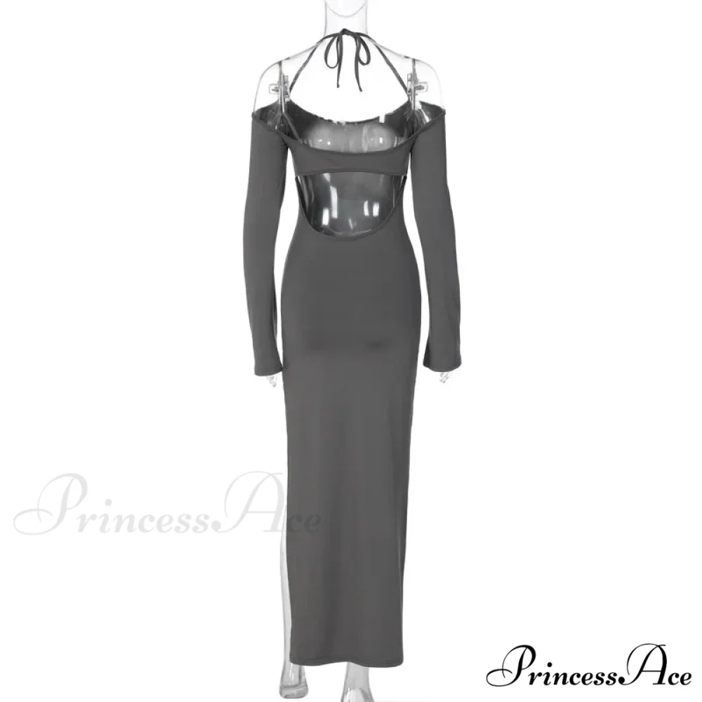 Halter Backless es Elegant Sleeve Club Party Split es Clothes Maxi Dress - Image 6