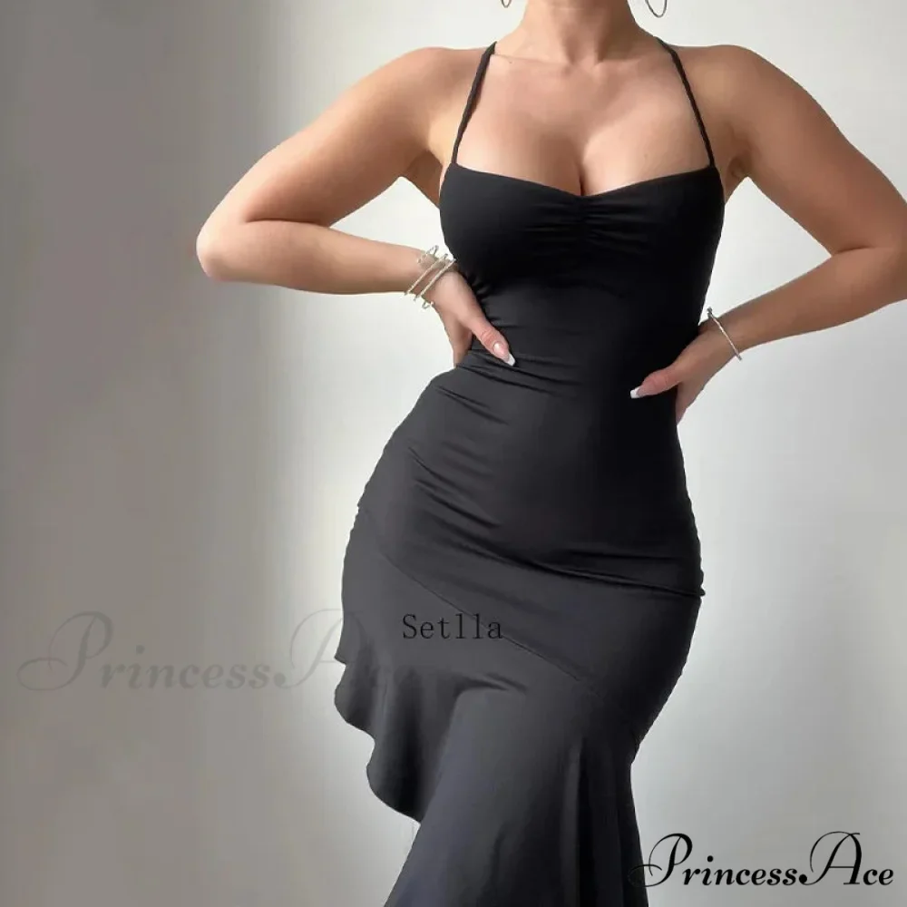Backless Ruffle Elegant Tie Detail Sleeveless es Summer Midi Dress - Image 4