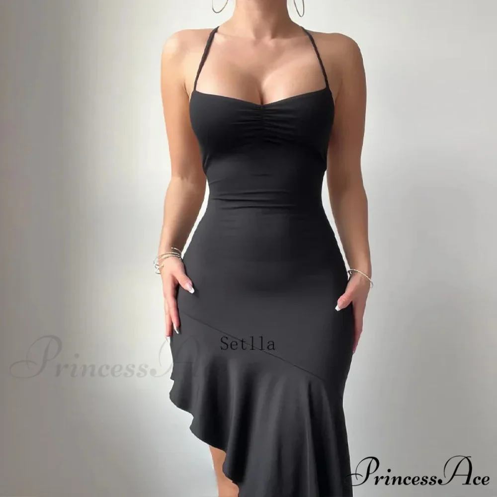 Backless Ruffle Elegant Tie Detail Sleeveless es Summer Midi Dress - Image 5