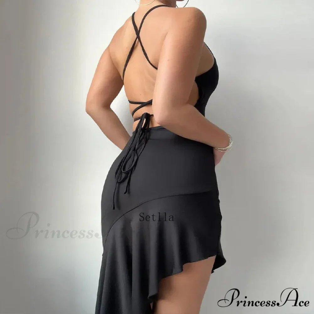 Backless Ruffle Elegant Tie Detail Sleeveless es Summer Midi Dress - Image 6