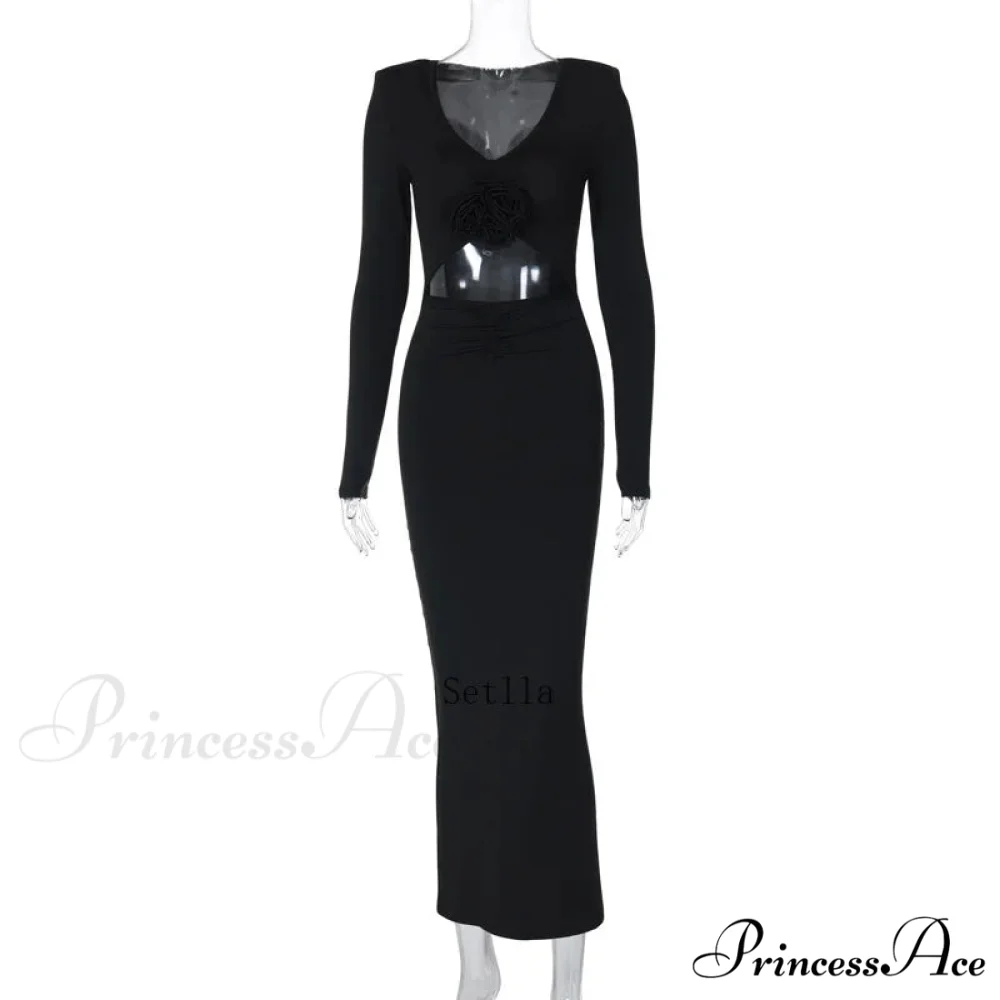 Florale Cut Out Long for Women Long Sleeve Sexy Sexy Midi Dress - Image 5