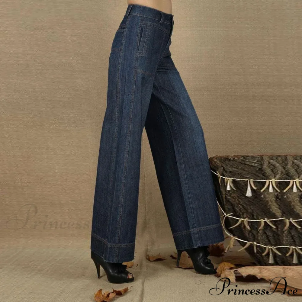 Vintage Straight Leg Seam Front Wide Leg Jeans - Image 2