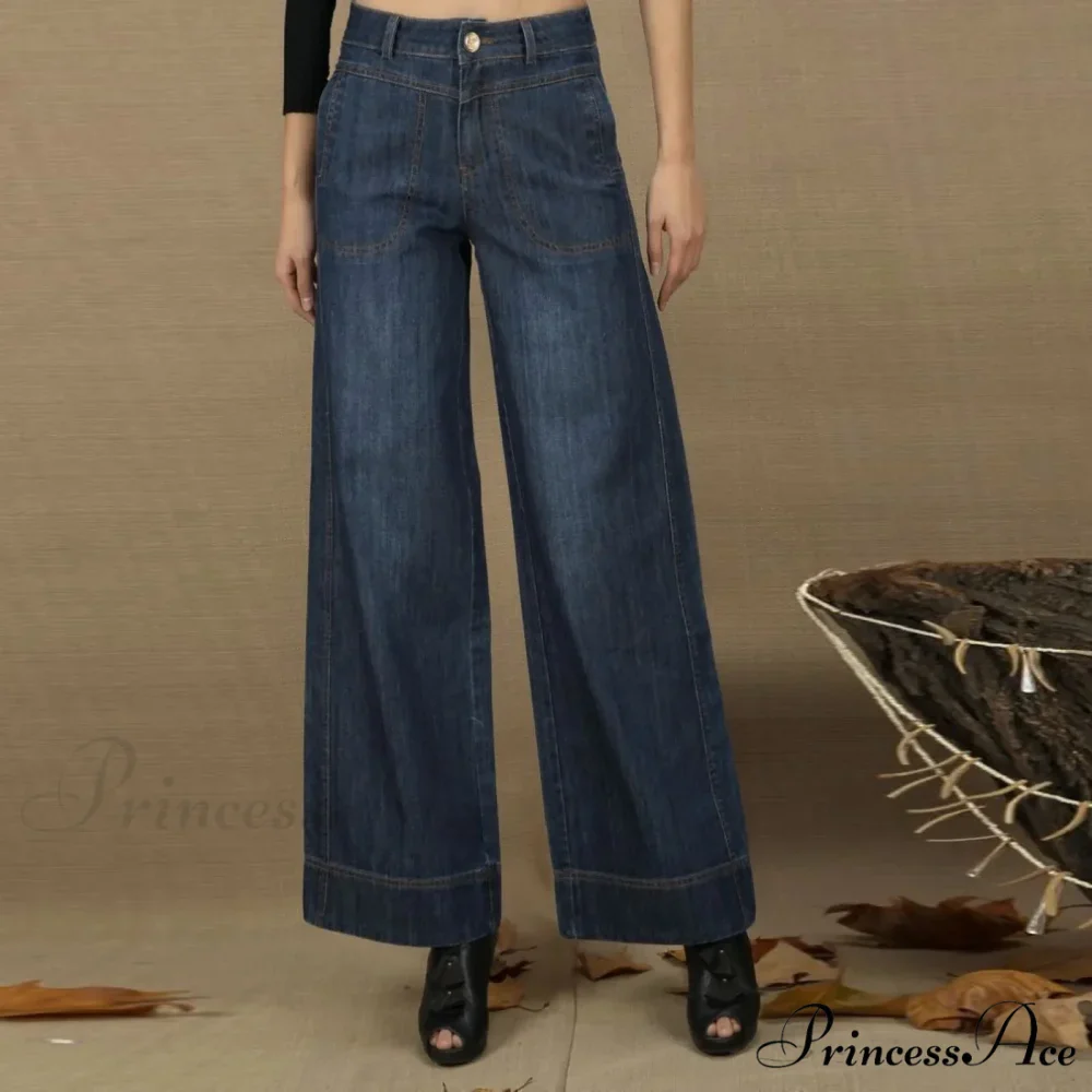 Vintage Straight Leg Seam Front Wide Leg Jeans - Image 3