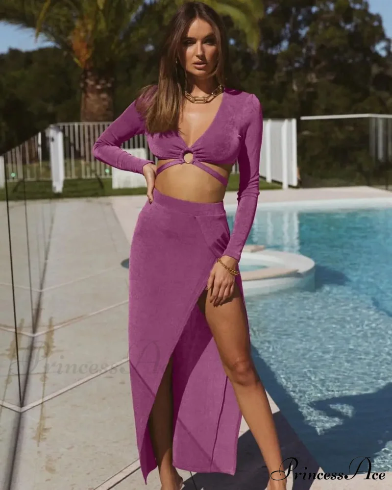 Fall Long Sleeve Bandage Sets Fashion Elegant Matching Midi Dress - Image 10
