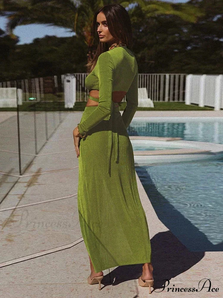 Fall Long Sleeve Bandage Sets Fashion Elegant Matching Midi Dress - Image 4