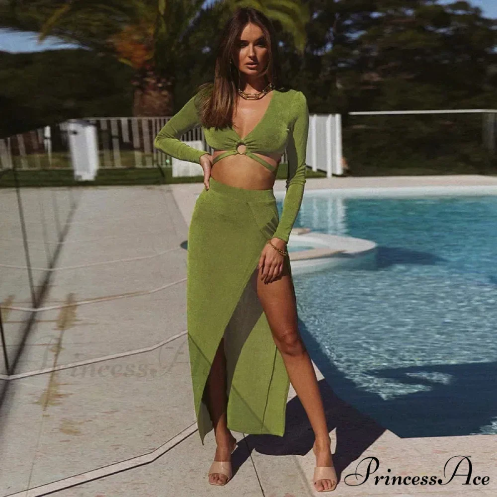Fall Long Sleeve Bandage Sets Fashion Elegant Matching Midi Dress - Image 9