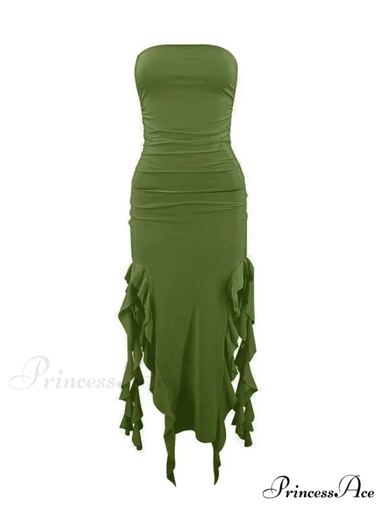 Off Shoulder Ruffles Women's Elegant Strapless Sleeveless Slim Midi Dress 2024 Summer Fashion Evening Party - Image 10